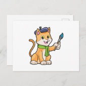 Kat als schilder met penseel en karf briefkaart (Voorkant / Achterkant)