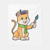 Kat als schilder met penseel en karf fleece deken (Voorkant)