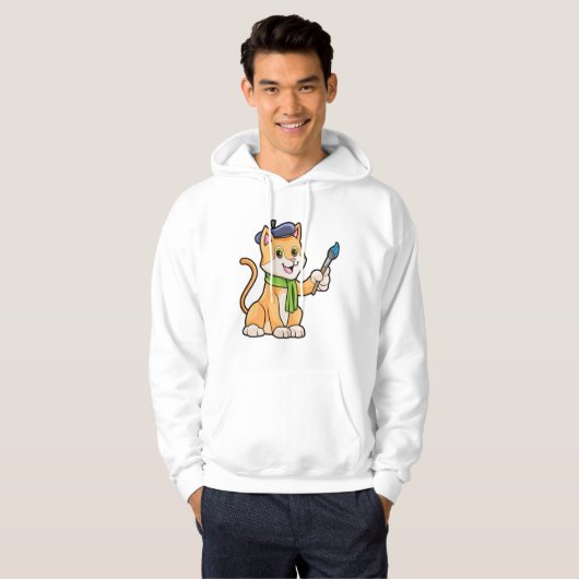 Kat als schilder met penseel en karf hoodie (Voorkant volledig)