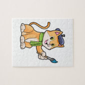 Kat als schilder met penseel en karf legpuzzel (Horizontaal)