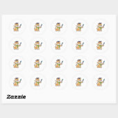Kat als schilder met penseel en karf ronde sticker (Vel)