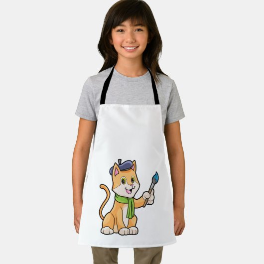 Kat als schilder met penseel en karf schort (Insitu)