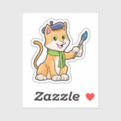 Kat als schilder met penseel en karf sticker (Vel)
