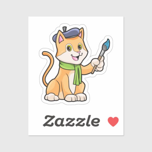 Kat als schilder met penseel en karf sticker (Vel)