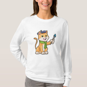 Kat als schilder met penseel en karf t-shirt