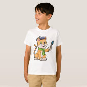 Kat als schilder met penseel en karf t-shirt (Voorkant volledig)