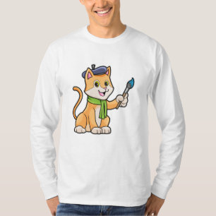 Kat als schilder met penseel en karf t-shirt