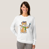 Kat als schilder met penseel en karf t-shirt (Voorkant volledig)