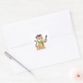 Kat als schilder met penseel en karf vierkante sticker (Envelop)