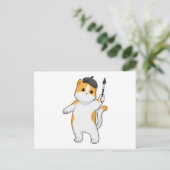 Kat als schilder met verfkwast briefkaart (Staand voorkant)
