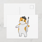Kat als schilder met verfkwast briefkaart (Voorkant / Achterkant)