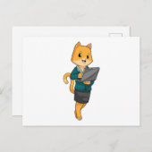 Kat als secretaresse met laptop briefkaart (Voorkant / Achterkant)