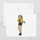 Kat als secretaresse met laptop en mobiele telefoo briefkaart (Voorkant / Achterkant)