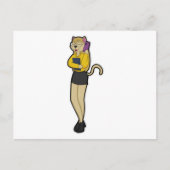 Kat als secretaresse met laptop en mobiele telefoo briefkaart (Voorkant)