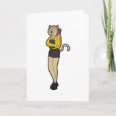 Kat als secretaresse met laptop en mobiele telefoo kaart (Voorkant)