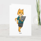 Kat als secretaresse met laptop kaart (Achterkant)
