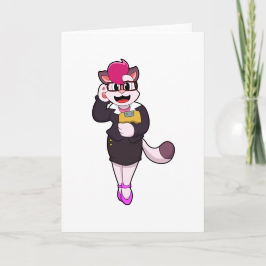 Kat als secretaresse met notitieblok kaart (Voorkant)