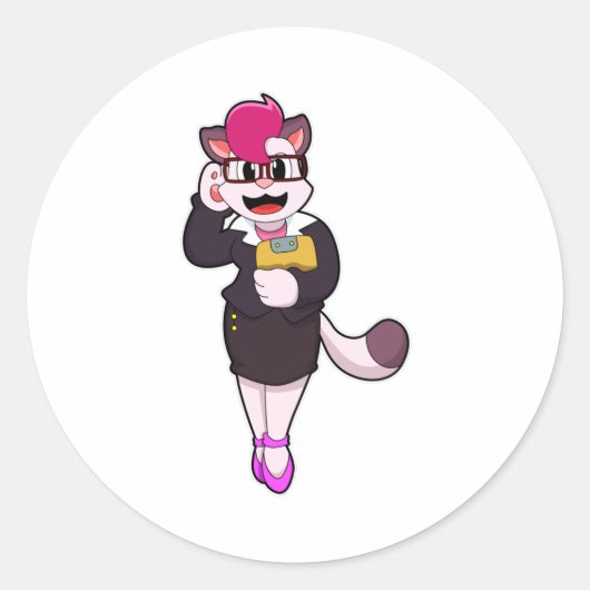 Kat als secretaris, Notitieblok Ronde Sticker (Voorkant)