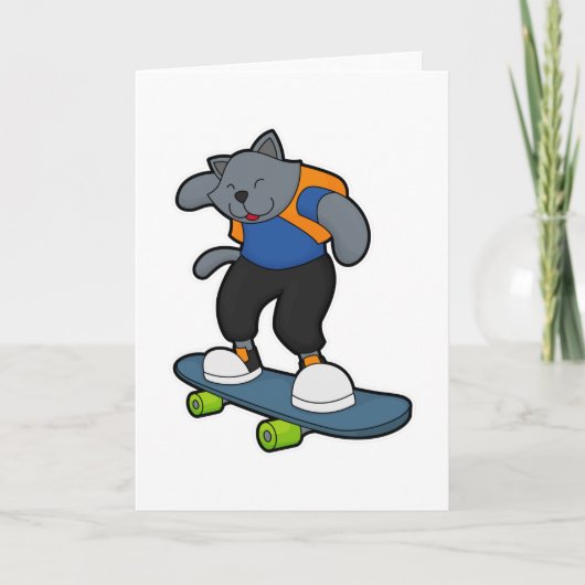Kat als Skateboarder met Skateboard Kaart (Voorkant)