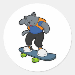 Kat als Skateboarder met Skateboard Ronde Sticker