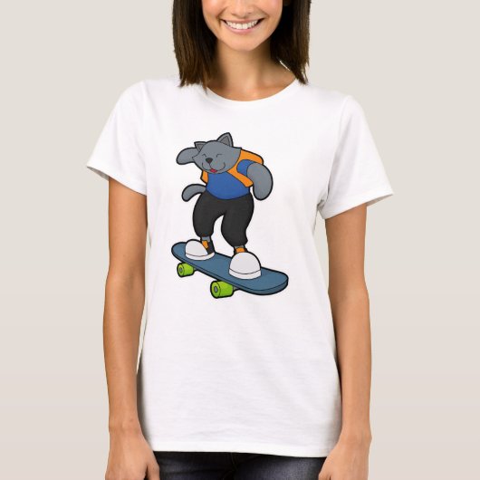 Kat als Skateboarder met Skateboard T-shirt (Voorkant)