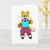 Kat als Skater met Gealigneerde schaatsen Kaart (Gele Bloem)