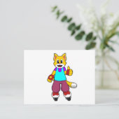 Kat als skater met inline schaatsen briefkaart (Staand voorkant)