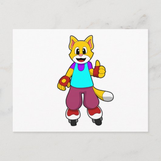 Kat als skater met inline schaatsen briefkaart (Voorkant)