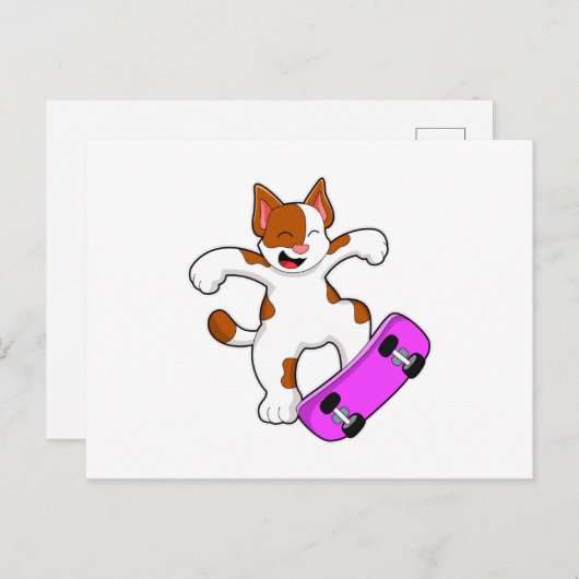 Kat als Skater met skateboard Briefkaart (Voorkant / Achterkant)