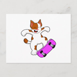 Kat als skater met skateboard briefkaart