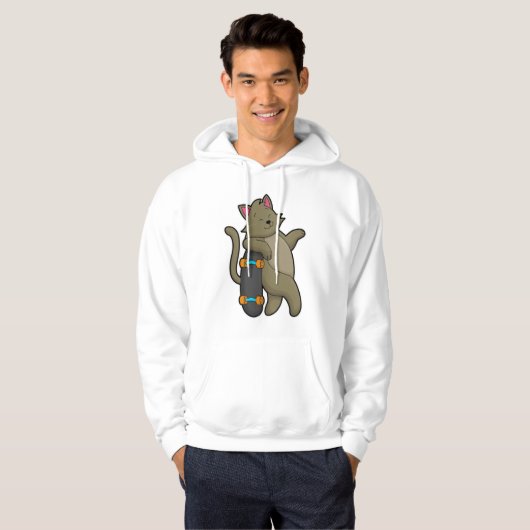 Kat als Skater met skateboard Hoodie (Voorkant volledig)