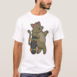 Kat als Skater met skateboard T-shirt
