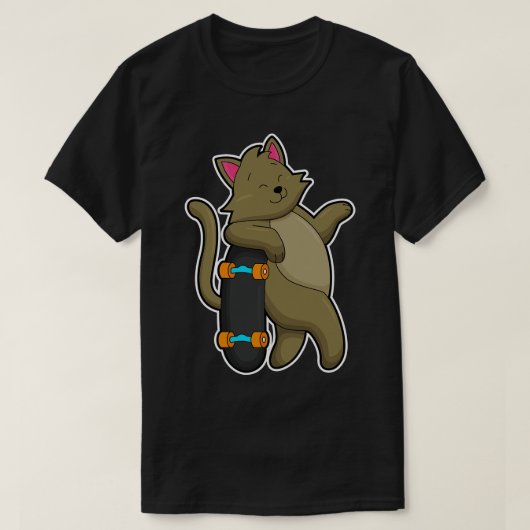 Kat als Skater met skateboard T-shirt (Design voorkant)