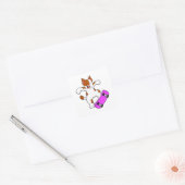 Kat als Skater met skateboard Vierkante Sticker (Envelop)