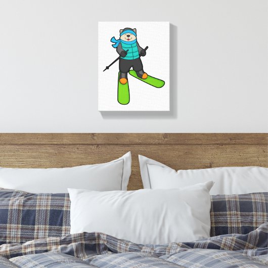 Kat als Skier met skiën Canvas Afdruk (Insitu (Slaapkamer))