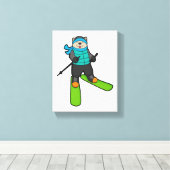 Kat als Skier met skiën Canvas Afdruk (Insitu (Houten vloer))