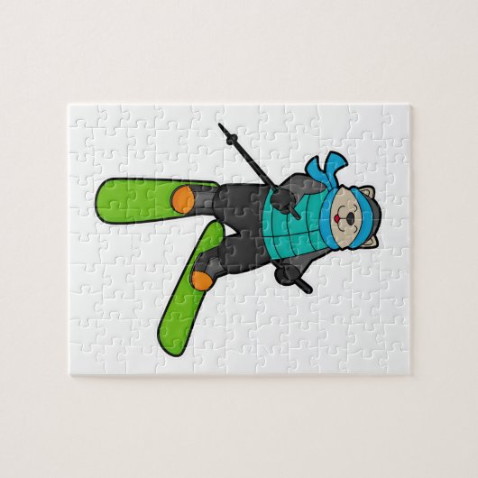 Kat als Skier met skiën Legpuzzel (Horizontaal)