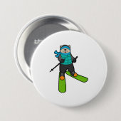 Kat als Skier met skiën Ronde Button 7,6 Cm (Voorkant /achterkant)