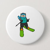 Kat als Skier met skiën Ronde Button 7,6 Cm (Voorkant)