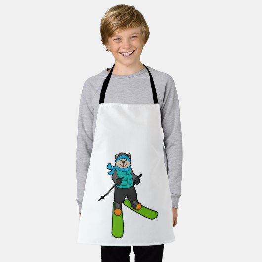 Kat als Skier met skiën Schort (Gedragen)