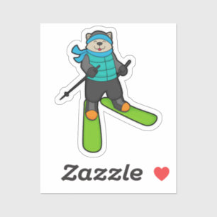 Kat als Skier met skiën Sticker