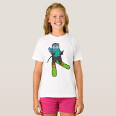 Kat als Skier met skiën T-shirt (Voorkant volledig)