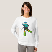Kat als Skier met skiën T-shirt (Voorkant volledig)