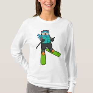 Kat als Skier met skiën T-shirt