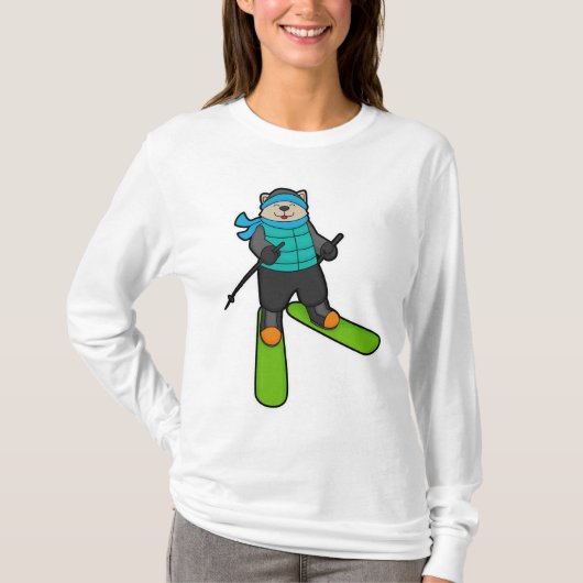 Kat als Skier met skiën T-shirt (Voorkant)