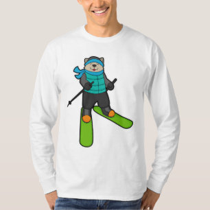 Kat als Skier met skiën T-shirt
