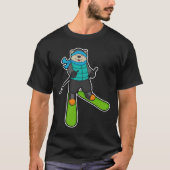 Kat als Skier met skiën T-shirt (Voorkant)