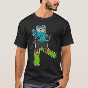 Kat als Skier met skiën T-shirt