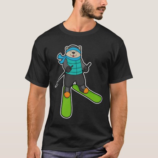Kat als Skier met skiën T-shirt (Voorkant)