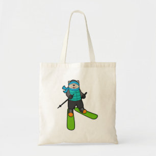 Kat als Skier met skiën Tote Bag